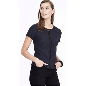 Banana Republic Wool Blend Navy Black Professional Office Top Fringe Ribbon 0